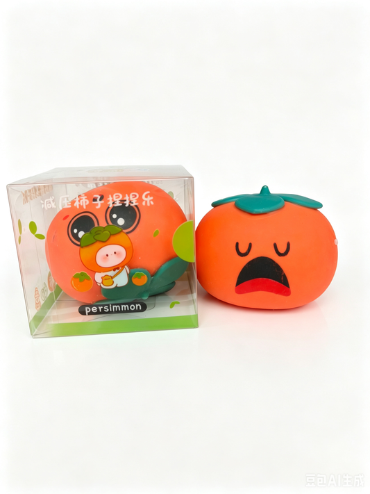 🍊 Funny Face Persimmon Squishy – Kawaii Fruit Stress Relief Squeeze Toy | Gift Box